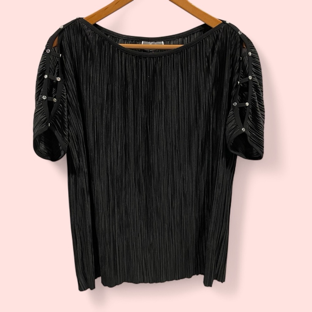 Y2K style black flowy crinkle top sleeve cut outs bling trim Whimsigoth mermaid